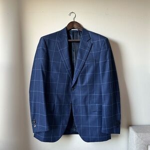 Peter Millar Wool Silk Linen Windowpane Sport Coat Navy Blue Blazer 40R